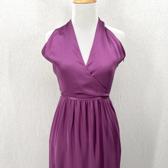 FLEUR DU MAL Dress Womens Small Purple Silk Halter Maxi High Slit Surplice - Picture 4 of 16